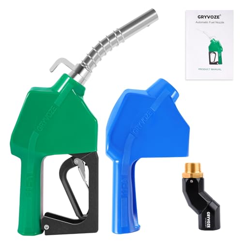 GRYVOZE 3/4" NPT Automatic Fuel Nozzle & 360° Hose Swivel - Diesel Gas Pump Nozzle, Fuel Transfer Pump Gun with Hook for Gasoline, Biodiesel up to B20, E15 & Kerosene(13/16" Spout, 16 GPM)