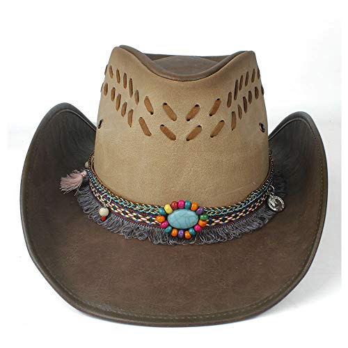 YIJIAN-HAT Élégant, Large Brim, Grande Taille 100% Cuir Café Western Cowboy Chapeau Roll Up Cap Hommes Large Ceinture Punk Ceinture Jazz Sombrero Cap Papa Chapeau Taille 58-59CM Hommes Femmes Cover