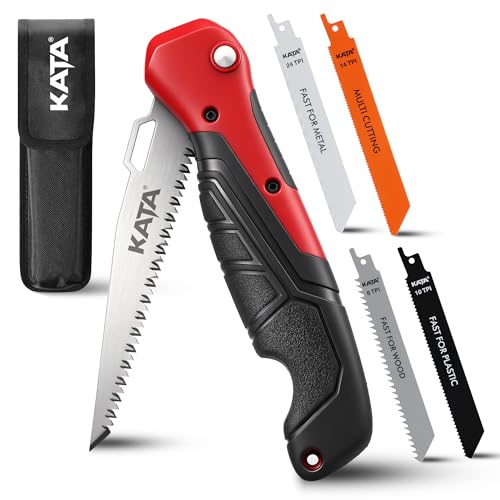 KATA Multi Blade Folding HandSaw - 5-In-1 Drywall Cutter Saw Quick Change Design in Canvas Bag - Multi Blades Small Hacksaw Tool, Craft Hand Job Saw for DIY, Metel, PVC, Sheetrock, Plywood Cutting