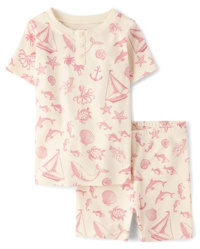 Gymboree,Girls,and Toddler 100% Cotton Short Sleeve Top and Shorts, Gymmies Pajama Set,Ivory Ocean,12
