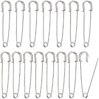 Lahviuu Large Safety Pins,15 pcs Metal Giant Safety Pin Heavy Duty Strong Big Nappy Pins Kilt Pin Safety Lock,for Crafts Jewelry Quilting Knitting Clothes Blanket Mattress Tablecloth(Silver 10cm)