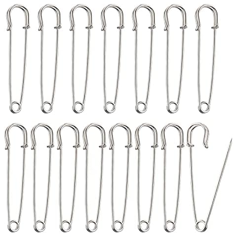 Large Safety Pins,15 pcs Metal Giant Safety Pin Heavy Duty Strong Big Nappy Pins Kilt Pin Safety Lock,for Crafts Jewelry Quilting Knitting Clothes Blanket Mattress Tablecloth(Silver 10cm) Cover