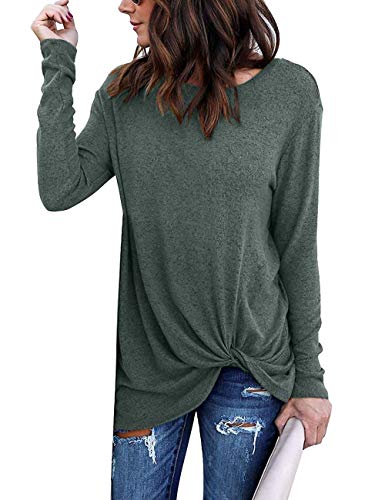 Womens Casual Tunic Tops Long Sleeve Twist Knot T Shirts Blouses(01-Green, XX-Large)