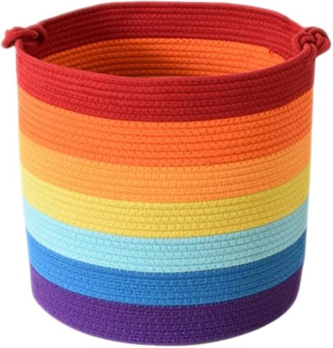 KOKUMON大型収納バスケット コットン ロープ 織り 大容量83L 虹の洗濯かご ランドリーバスケット 直径55*高さ36p キッズ 服 赤ちゃん部屋 子供のおもちゃ ストレージ ハンドル付き ホーム オーガナイザーボックス