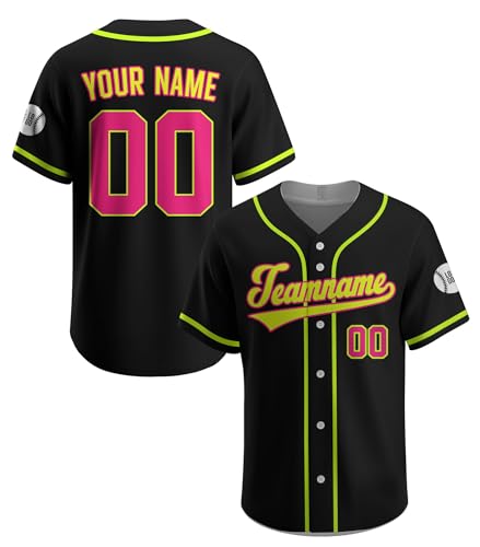 Custom Baseball Jersey, Custom Team Name Number Logo, Personalized Funny Jerseys for Adult Kid, Black Yellow Pink Jersey Uniform for Baseball Lovers