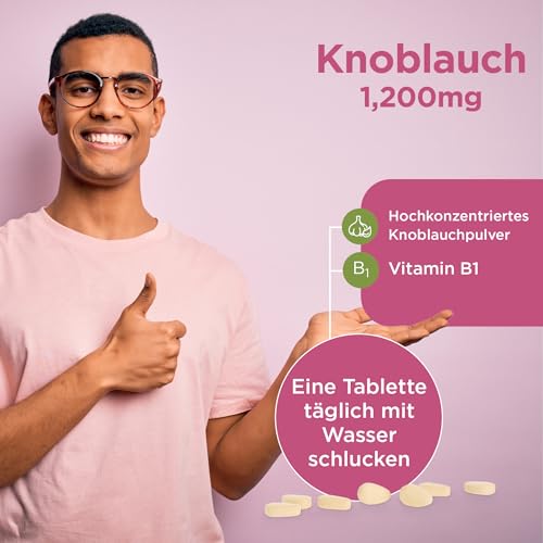 Healthspan Knoblauch | 1.200 mg | Unterstützt Herzgesundheit, Atmungssystem & Cholesterinspiegel | Zusätzlich Vitamin B1 | Geruchskontrolliert & Leicht zu Schlucken | Vegan | 120 Tabletten