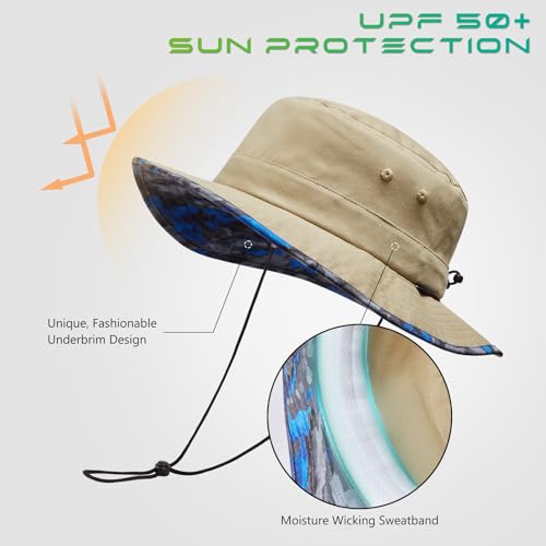 Image of UPF 50+ Foldable Sun Hat Patterned Under Brim Bucket Hats for Summer Hiking Fishing Beach Safari Men Women