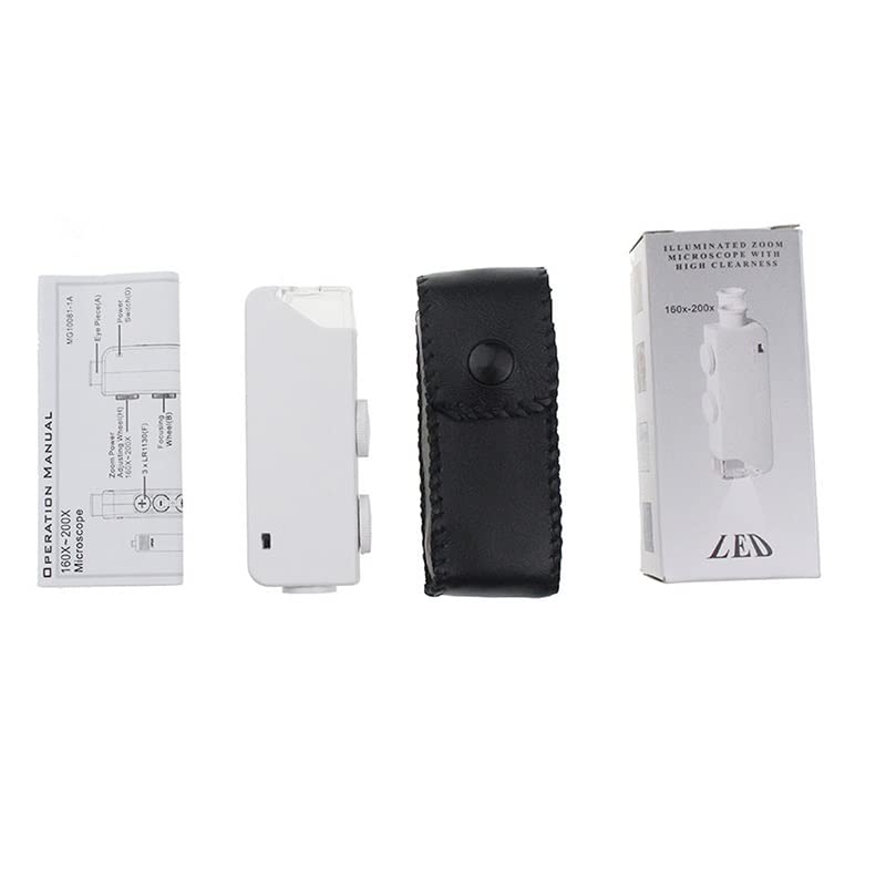 Microscope 1pcs Handheld 160X-200X Magnification Zoom Len LED Lighted Light