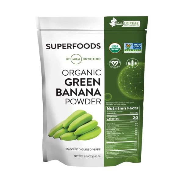 MRM Nutrition Organic Green Banana Powder | Superfoods | High-Fiber | Flour Alternative | Prebiotic Fiber | 40 Servings