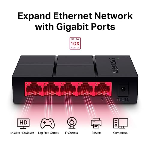 MERCUSYS MS105G 5-Port Desktop Ethernet Network Switch/Hub, 10/100/1000Mbps Ethernet Splitter, Energy Saving up to 82%, Plug & Play, TP-Link Switch, Perfect for home/small office/dormitory - Image 2