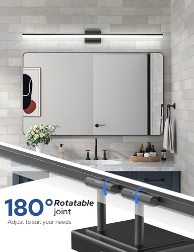 Image of VOLISUN Modern Bathroom Vanity Light 55 inch, 45W Dimmable 5CCT Led Bathroom Light Fixture Over Mirror, Black Bar Vanity Light for Bathrooms Mirror Cabinets Bedroom