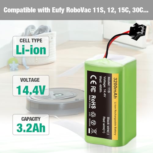 FirstPower 3200mAh Compatible with Eufy Battery Replacement - Eufy 11s Battery, 30, 30C, 15C, 15T, 12, 35C, 15C MAX - Ecovacs Deebot N79S, 500, N79, DN622 - Tesvor X500 Robot Vacuum Cleaners