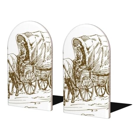 Mosytuky 2 Pcs Western Scenery with Old Wagon Print Bookend Office Book Ends for Home Office Library School Study Decoration Cover