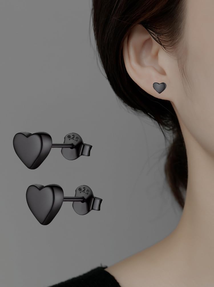Sterling Silver Heart Stud Earrings, Small Heart Earrings for Men Women Hypoallergenic Valentines Day Earrings - Image 4