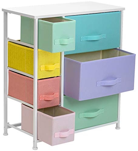 Sorbus Nightstand With 7 Drawers - Bedside Furniture & Night Stand End Table Dresser For Home, Bedroom Accessories, Office, College Dorm, Steel Frame, Wood Top (7-Drawer, Pastel/White) #TOP5