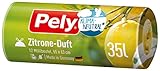 mit Duft Pely Zugband Müllbeutel mit Zitronen Duft - klimaneutralisiert durch Kompensation, Vorteilspack (4 x 12 Stück), gelb, für die Entsorgung von Restabfall (35 Liter) mit angenehmen Duft