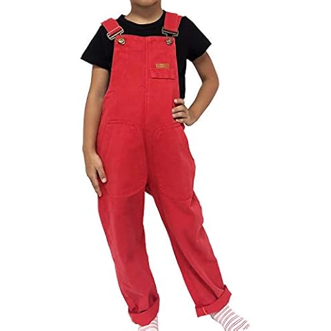 Peacolate 5-16Years Girls Red Embroidered Denim Overalls Denim Jumpsuits & Rompers Big Girls Pants(Red,10-11Years) Cover