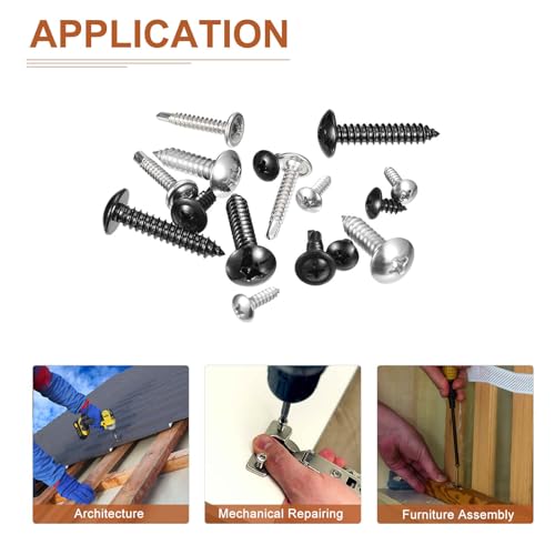 DTGN Tornillos para chapa #4x1/4 - Pack de 100 - para madera y muebles - Acero inoxidable 304 cabeza truss autoperforante punta para madera - Plateado miniatura 4
