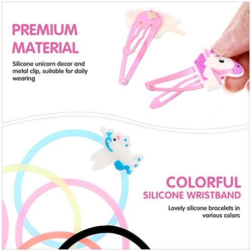 Lurrose 16 stks Eenhoorn Haar Clips Haarspelden Eenhoorn Armband Haar Ties Paardenstaart Houder Haaraccessoires voor Meisjes Vrouwen Maat M - Image 4