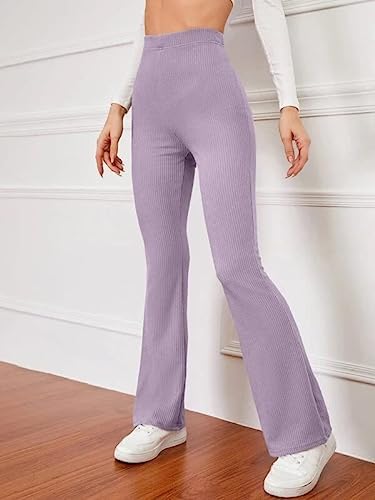 Image of Bhochi Western Trousers Pants for Women | Stretchable Yoga Pants | Boot Cut Ribbed Trouser| Bell Bottom Trousers for Women