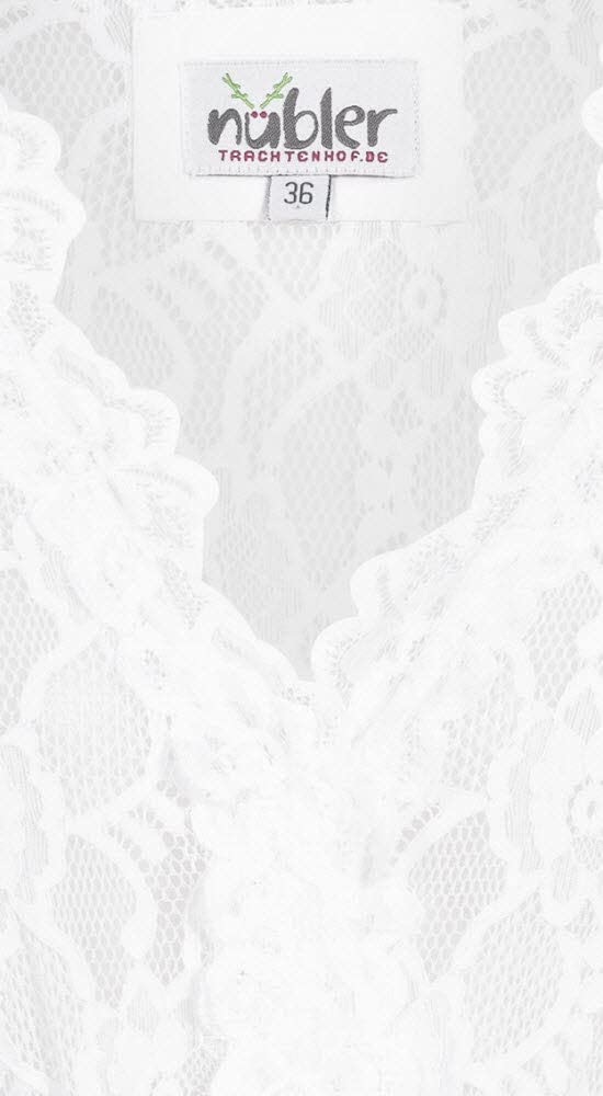 Nübler Dirndlbluse Damen Laura - Kurzarm Trachtenbluse mit Spitze & V-Ausschnitt - Weiß, Elegante Tracht im Landhaus Stil - Hochwertige Qualität, formbeständig & angenehm