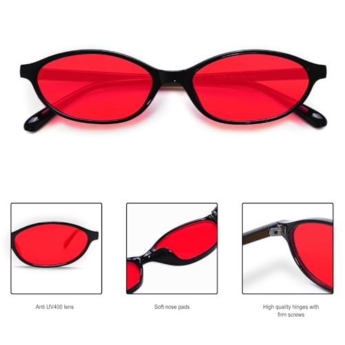 Image of GUVIVI Retro Oval Sunglasses for Women Chic Cat Eye 90s Sunnies Lightweight Narrow Shades Trendy UV protection Sun Glasses