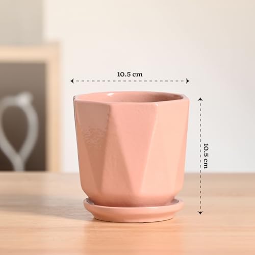 Image of UGAOO Diamond Ceramic Flower Pot for Indoor Plants, 4 Inch - Light Pink