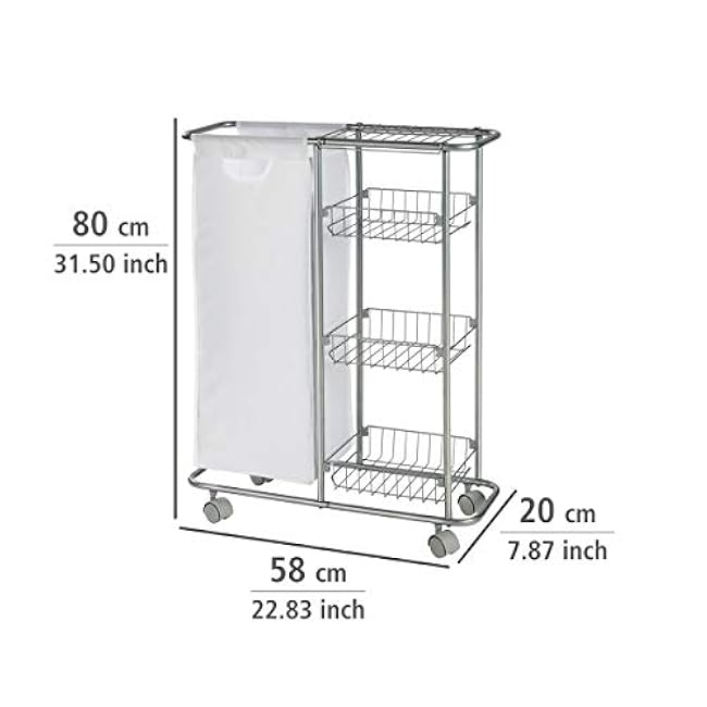 WENKO 3 Tier Rolling Cart with Removable Storage Bag, Utility Cart Made of Steel, Rolling Storage Cart in Grey, Bathroom, Kitchen Organizer, Capacity 7.4 Gal, 7.9 x 22.8 x 31.5 inch-m7RTN3Qa