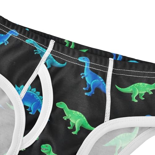 CHIFIGNO Boys' Cotton Briefs Soft Underwear Printed Underwear Briefs for Little Boy, Blue Green Neon Dinosaurs Black4