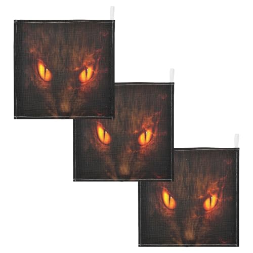 Jihqo Baby Washcloths 3 Pack Cat Fire Eyes Face Towel 12x12 Soft Absorbent Muslin Towels for Newborns Cotton Baby Wipes