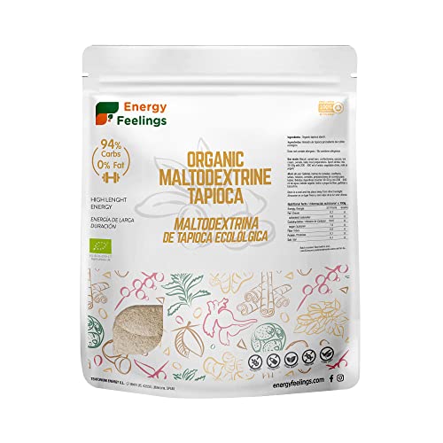 Energy Feelings Maltodextrina en Polvo de Tapioca Ecológica 1 Kg, Energizante Deportivo para el Cansancio, Maltodextrina para cocinar, Obtenida desde Almidón de Tapioca