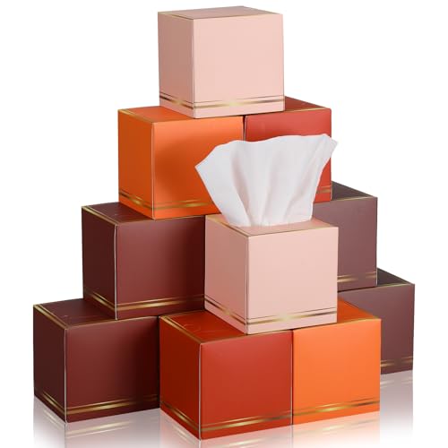 Image of Fourluoo 12 Pack Facial Tissues Cube Boxes Face Box 600 Sheets 3 Ply Soft Paper Square Tissues Bulk for Car Pocket Toilet Household Bedroom Family (Maillard Color)