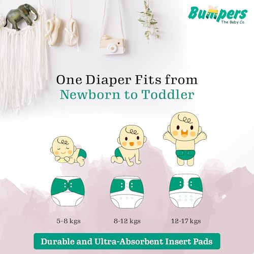 Image of Bumpers Baby Reusable Cloth Diaper with Insert Pad | Leak-Proof, Super Absorbent & Ultra Soft | Adjustable & Washable Cloth Diaper | Prevent Rashes | Freesize 5-17Kg | (3M-3Y), Pack of 5, Pink