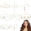 Dizila 8 Pieces Gold Head Chains with Leaf Bead Rhinestone Tassel Festival Prom Wedding Bridal Jewelry Boho Headbands Forehead Chains Headwear Headpieces for Women Girls