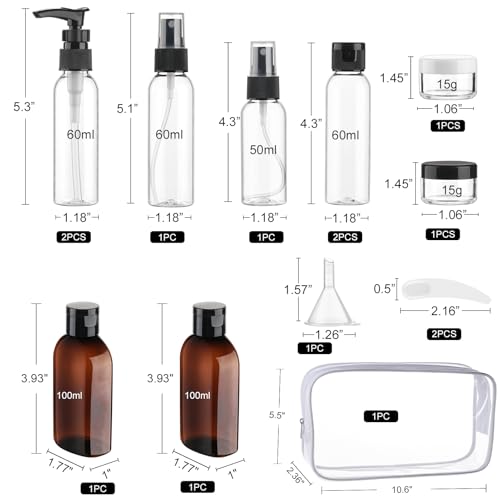 15Pack Travel Bottles for Toiletries Refillable Travel Size Containers TSA Approved Toiletry Bottles Leak Proof Toiletries for Women Men Clear Airport Toiletry Bag Shampoo Conditioner Lotion - Image 3