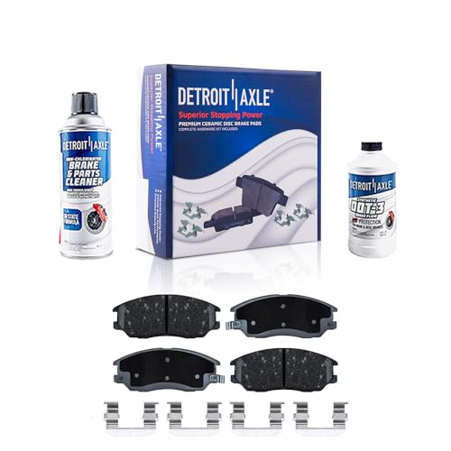 Image of Detroit Axle - Front Ceramic Pads w /Hardware Brake Cleaner Fluid for 2003-2005 Hyundai XG350 - [2004-2006 Kia Amanti]