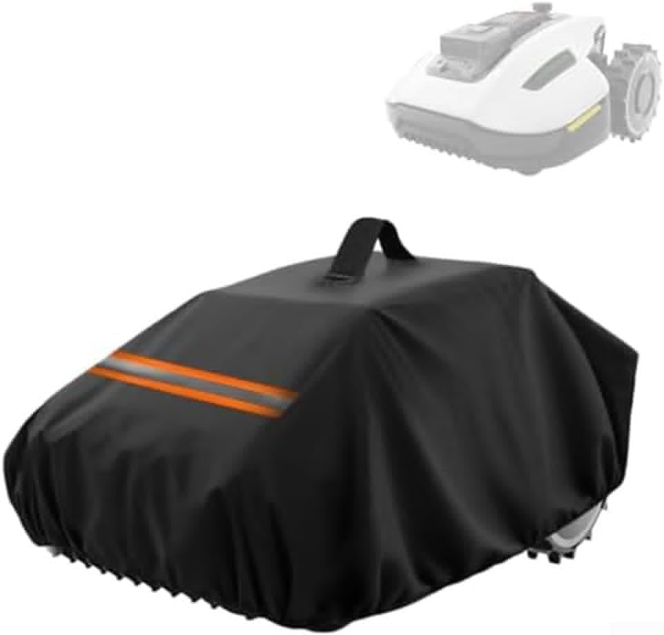 Heavy duty lawn mower cover for robotic models, crafted from 210D Oxford fabric with resistance to against harsh weather, rain, and