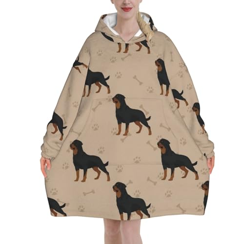 Sweat à capuche couverture rottweiler en flanelle avec poches