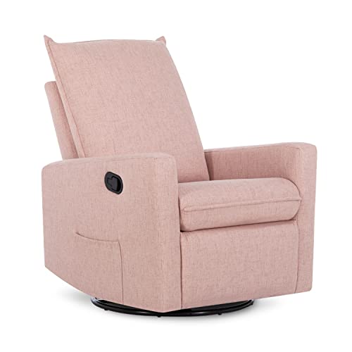 Image of Evolur Faye Upholstered Seating Glider Swivel in Rose, Greenguard Gold Certified Modern Nursery Chair, Recliner with Side Pockets, Tool-Free Assembly, Easy to Clean