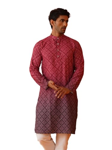 Image of Jompers Thread Work & Sequin Embellished Printed Kurta Set for Men Cotton Blend