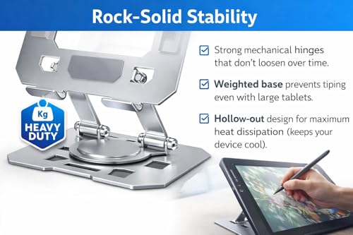Image of Premium Portable Aluminium Tablet Stand with 360 Rotating Base, Black