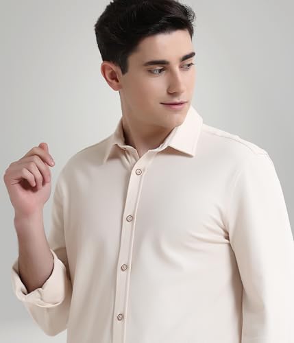 Image of TURMS Men's Solid Knitted Shirts, Odor Control, Stretchable & Breathable, Cotton Blend, Tailored Fit, Full Sleeve