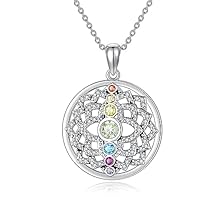 Lotus Necklace Sterling Silver Yoga 7 Chakra Pendant Necklace Spiritual Jewelry For Women