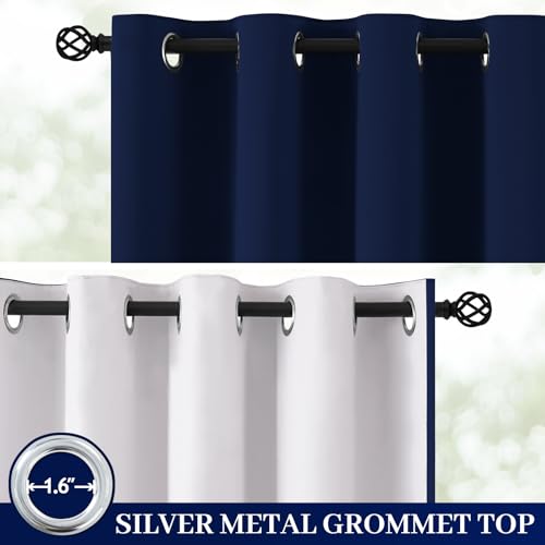Image of Yakamok Navy Blue 100% Blackout Curtains 84 Inches Long 50 inch Wide, 2 Panels | Blackout Curtain Panels for Bedroom, 2 Thick Layers Grommet Top Thermal Insulated Drapes with White Back for Living Room