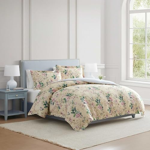 Image of Martha Stewart - King Comforter Set, 100% Silky Smooth Cotton Sateen Floral Bedding for Year Round Comfort, 3 Piece Bed Set with Matching Pillowcases (Songbird Yellow)