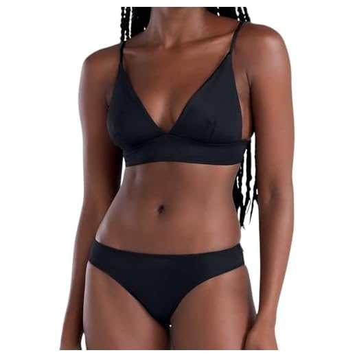 SHE BY MASH Biquini Triângulo Liso Bojo Removível Praia Verão Uv 50+, Preto, P