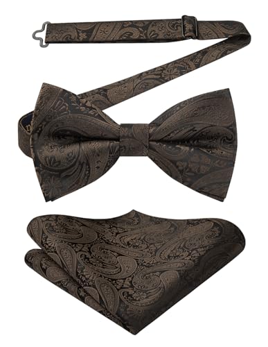 Enlision Fliege Herren Braun Anzug Fliegen Mit Einstecktuch Paisley Vorgebunden Schleife für Hochzeit Party Abend