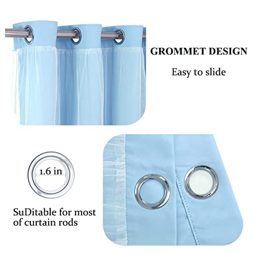 Image of Blackout and Sheer Curtains Set- Mix & Match Window Treatments Light Blocking Drapes 2 Layers Decor with Tie-Backs for Kids /Girl's Bedroom, Living Room, 52 by 96 in, Light Blue, 2 PCS