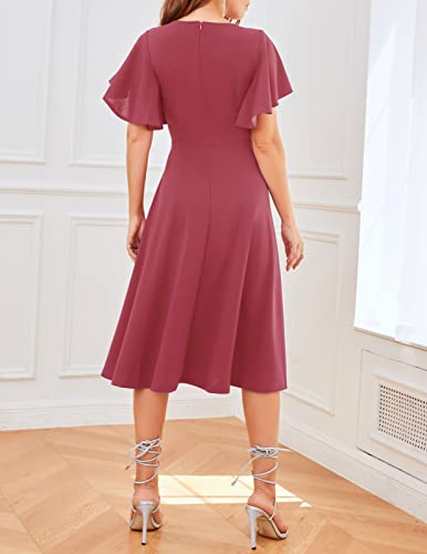 Image of Bridesmay Women's Formal Wedding Guest Dress for Women 2026 Short Sleeve Fit and Flare Tea Party Dresses