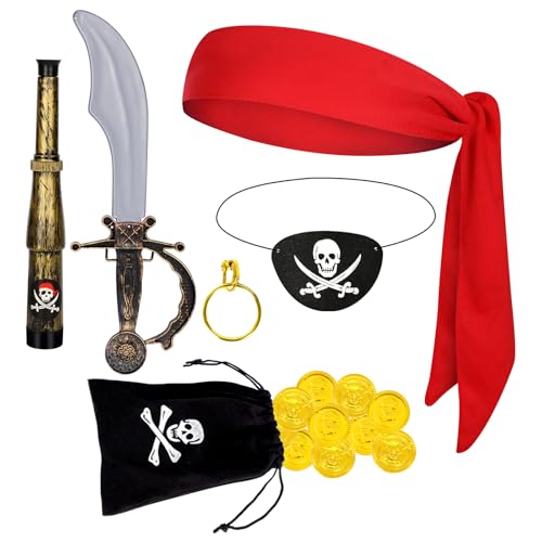 ZIZWO 7 PCS Pirate Costume Accessories,Captain Pirate Outfit Set for Kids Halloween Party Cosplay